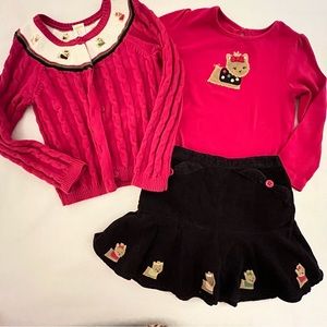 Gymboree 3pc Pups & Kisses Yorkshire Terrier Skirt & Sweater Set